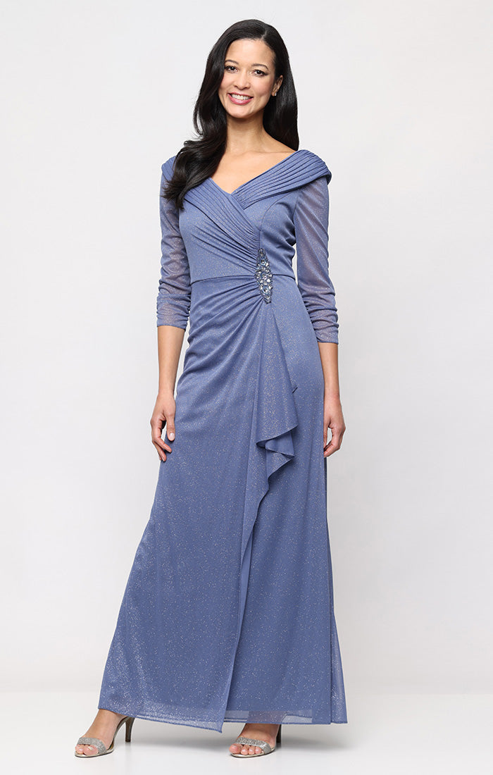 Plus Glitter Mesh Portrait-Collar Gown