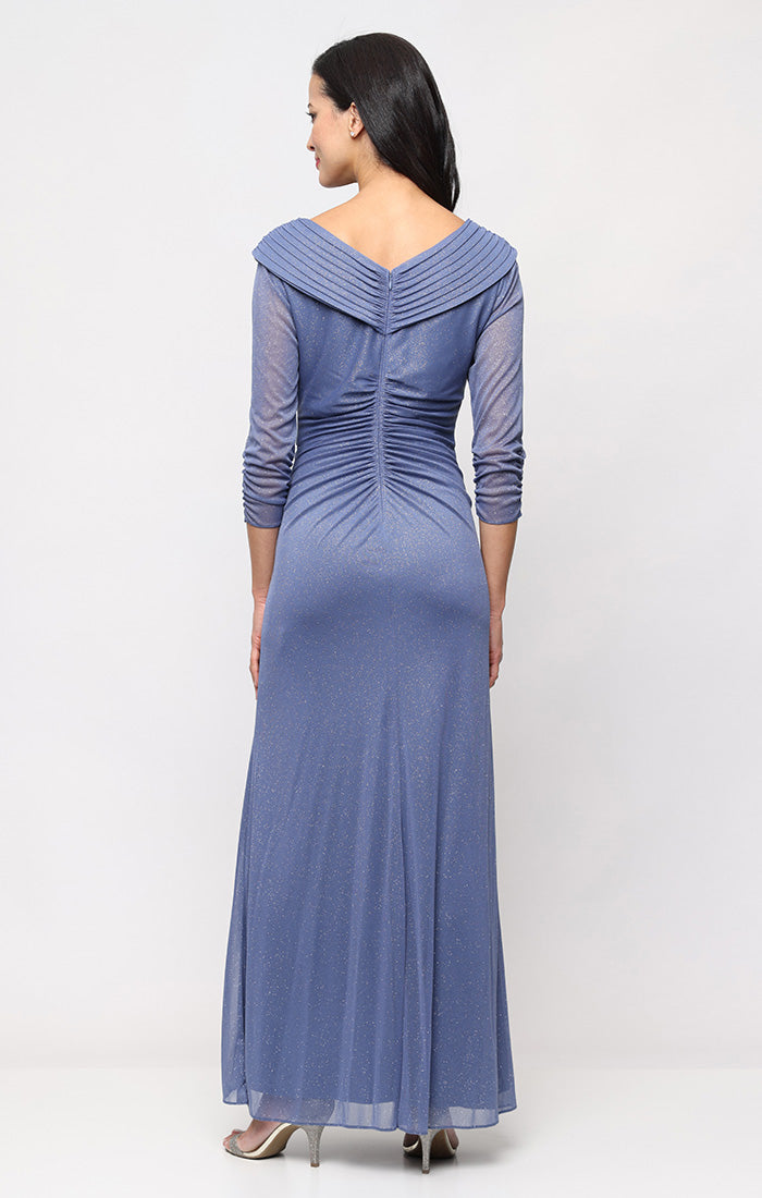 Plus Glitter Mesh Portrait-Collar Gown