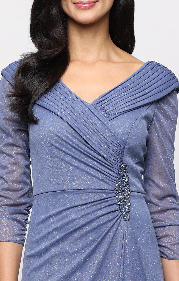Plus Glitter Mesh Portrait-Collar Gown