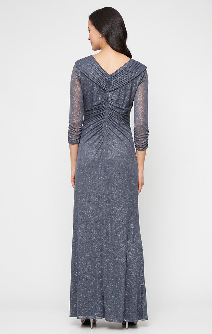 Glitter Mesh Portrait-Collar Gown