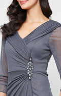 Glitter Mesh Portrait-Collar Gown