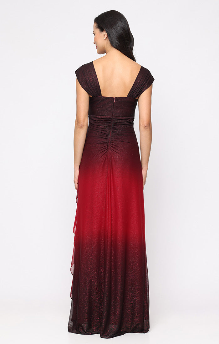 Glitter Mesh Cowl-Neck Gown
