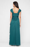 Regular - Sleeveless Glitter Mesh Dress with Cowl Neckline and Cascade Detail Skirt