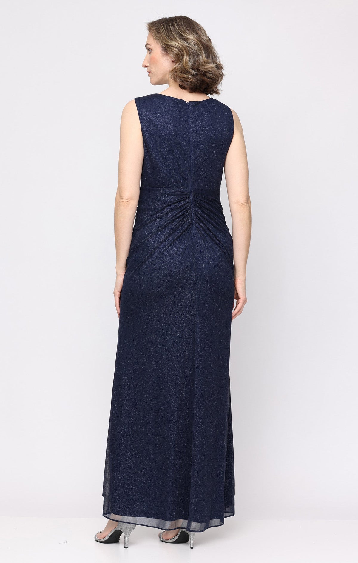 Glitter Mesh Surplice-Neckline A-Line Gown