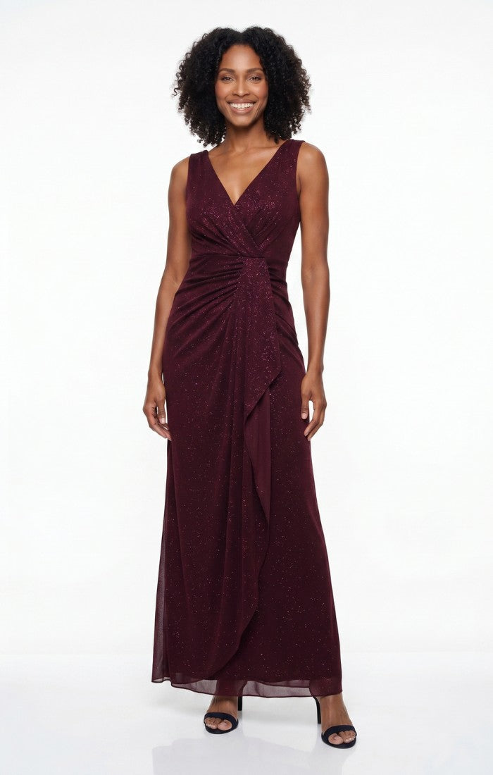 Glitter Mesh Surplice-Neckline A-Line Gown