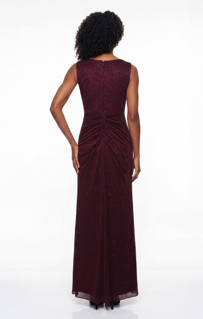 Glitter Mesh Surplice-Neckline A-Line Gown