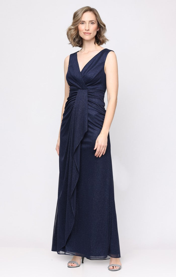 Glitter Mesh Surplice-Neckline A-Line Gown