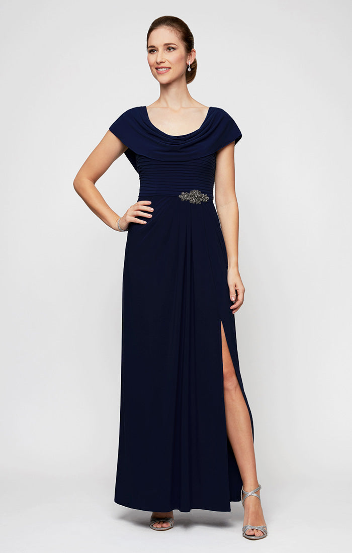 Celeste Matte Jersey Cowl-Neck A-Line Gown
