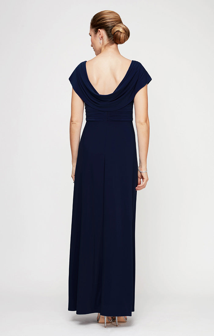 Celeste Matte Jersey Cowl-Neck A-Line Gown