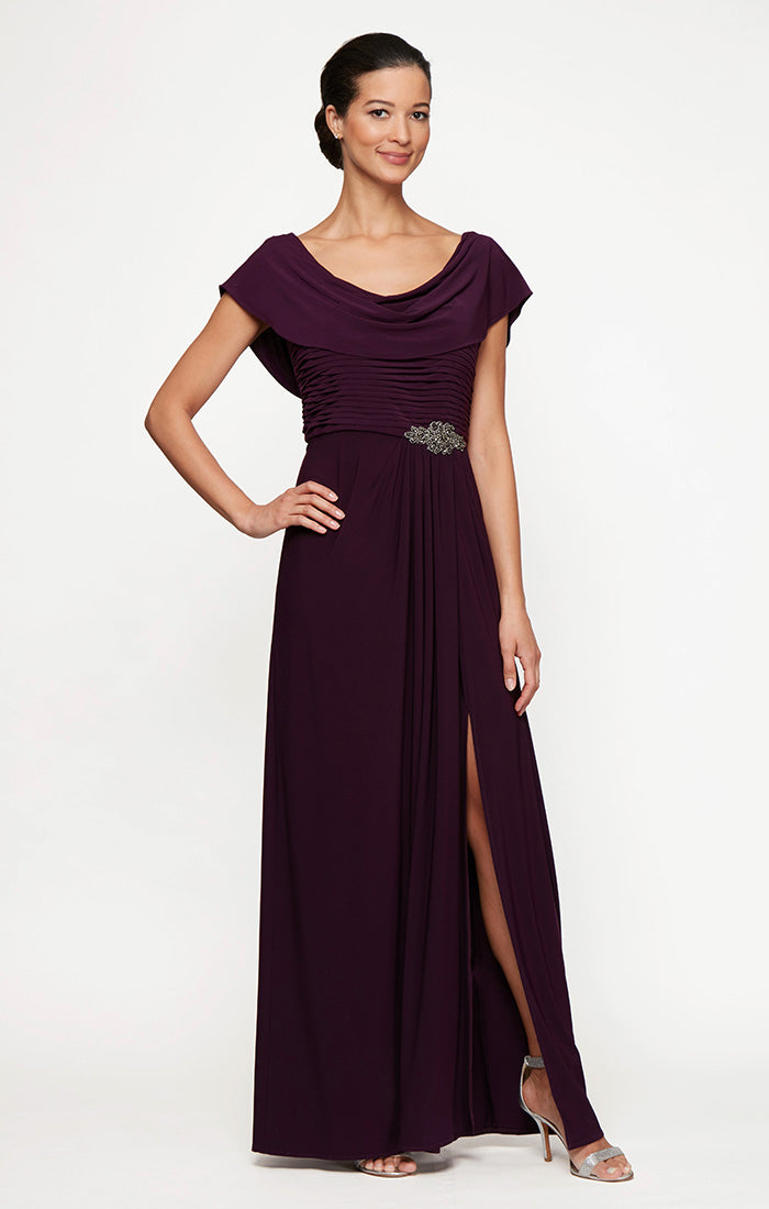 Celeste Matte Jersey Cowl-Neck A-Line Gown