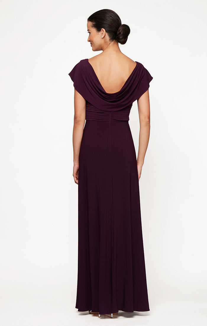 Celeste Matte Jersey Cowl-Neck A-Line Gown