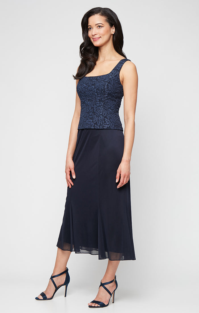 Jacquard & Chiffon Scoop-Neck Jacket Dress