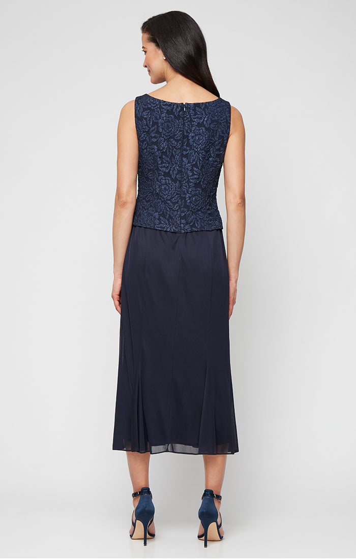 Jacquard & Chiffon Scoop-Neck Jacket Dress