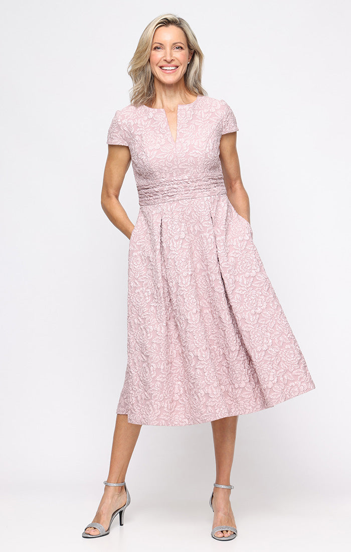 Paulina Embossed Crepe V-Neck A-Line Dress