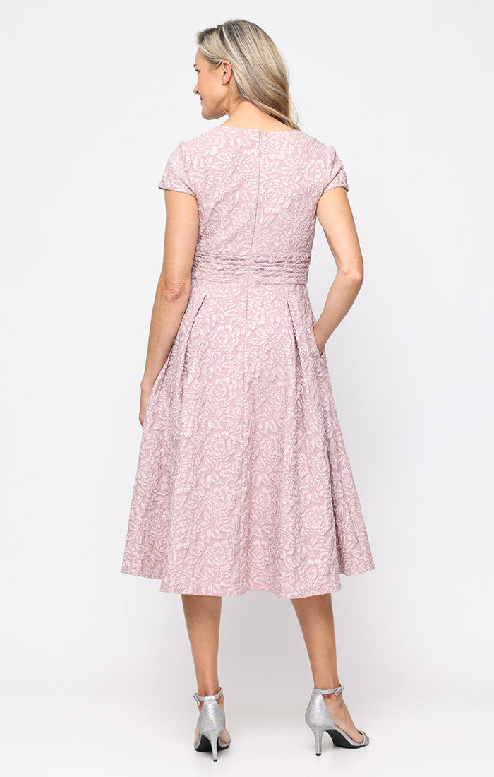 Paulina Embossed Crepe V-Neck A-Line Dress
