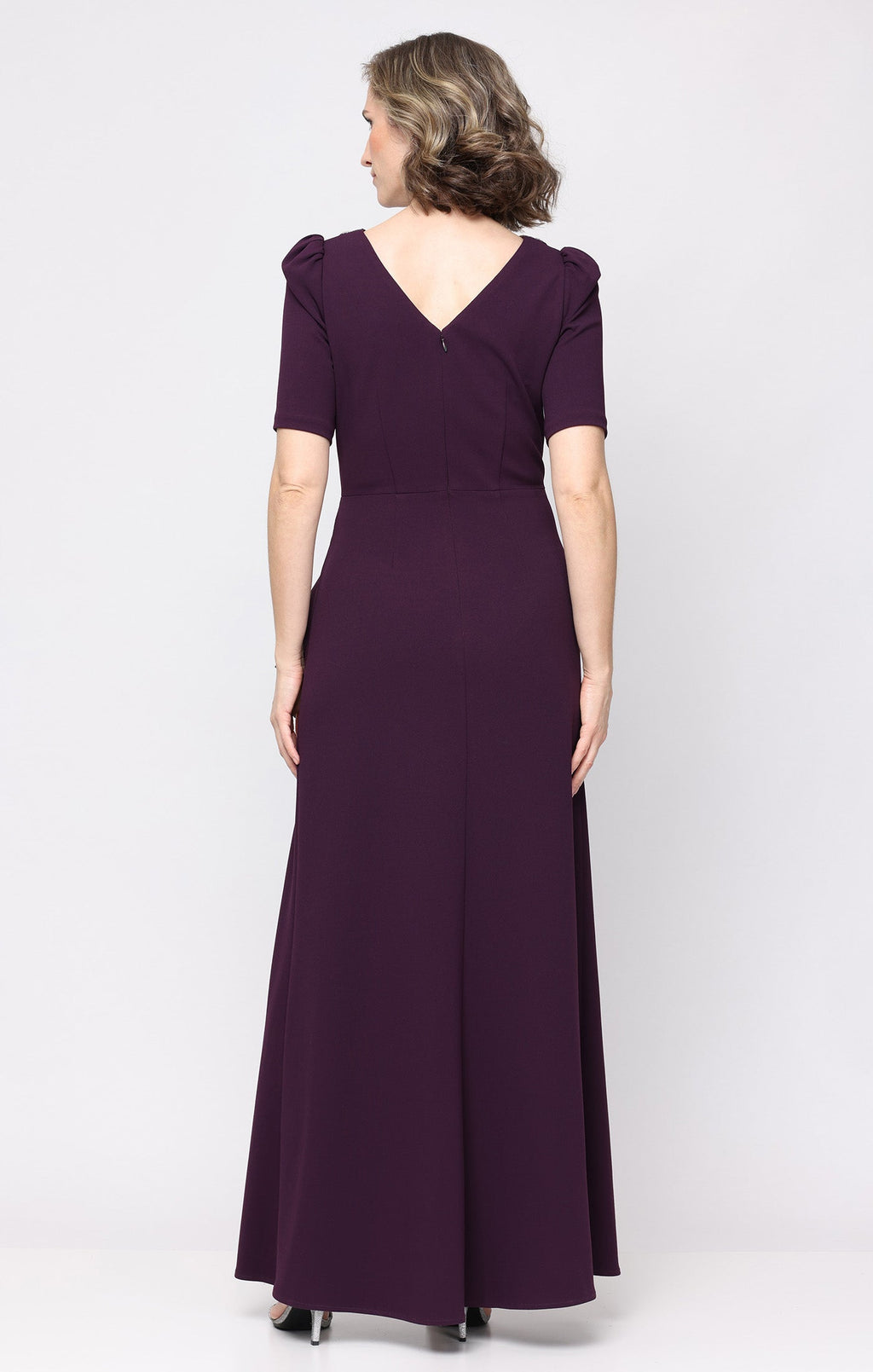 Ashley Stretch Crepe Boatneck A-Line Gown