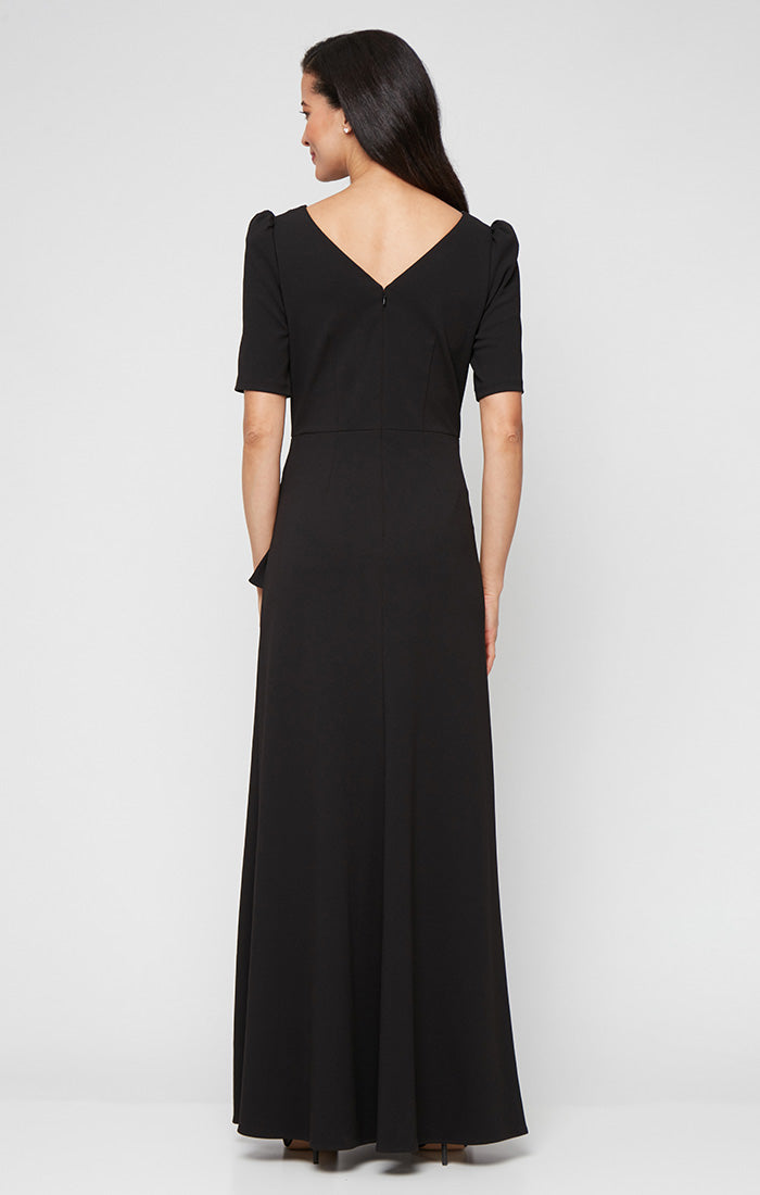 Ashley Stretch Crepe Boatneck A-Line Gown