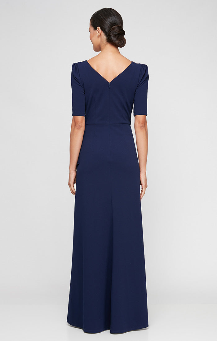 Ashley Stretch Crepe Boatneck A-Line Gown