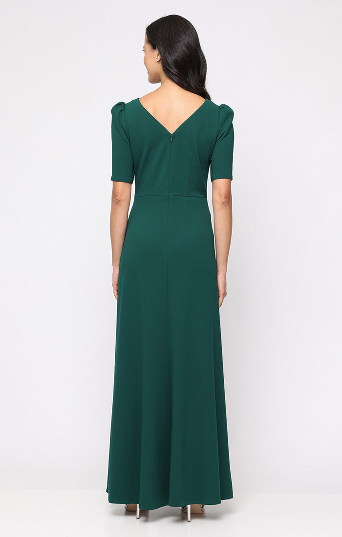 Ashley Stretch Crepe Boatneck A-Line Gown