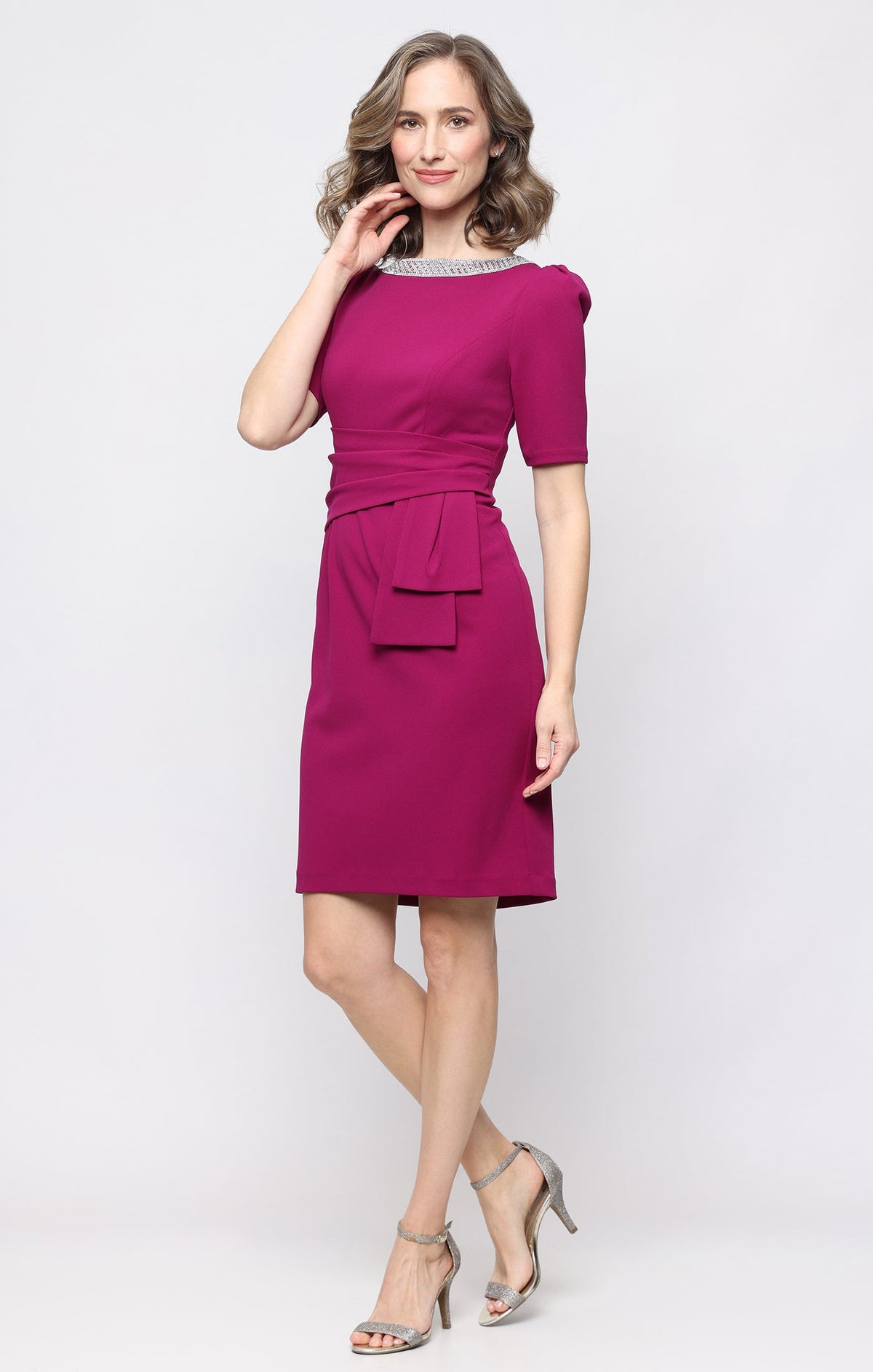 Stretch Crepe Crew-Neck Sheath Dress