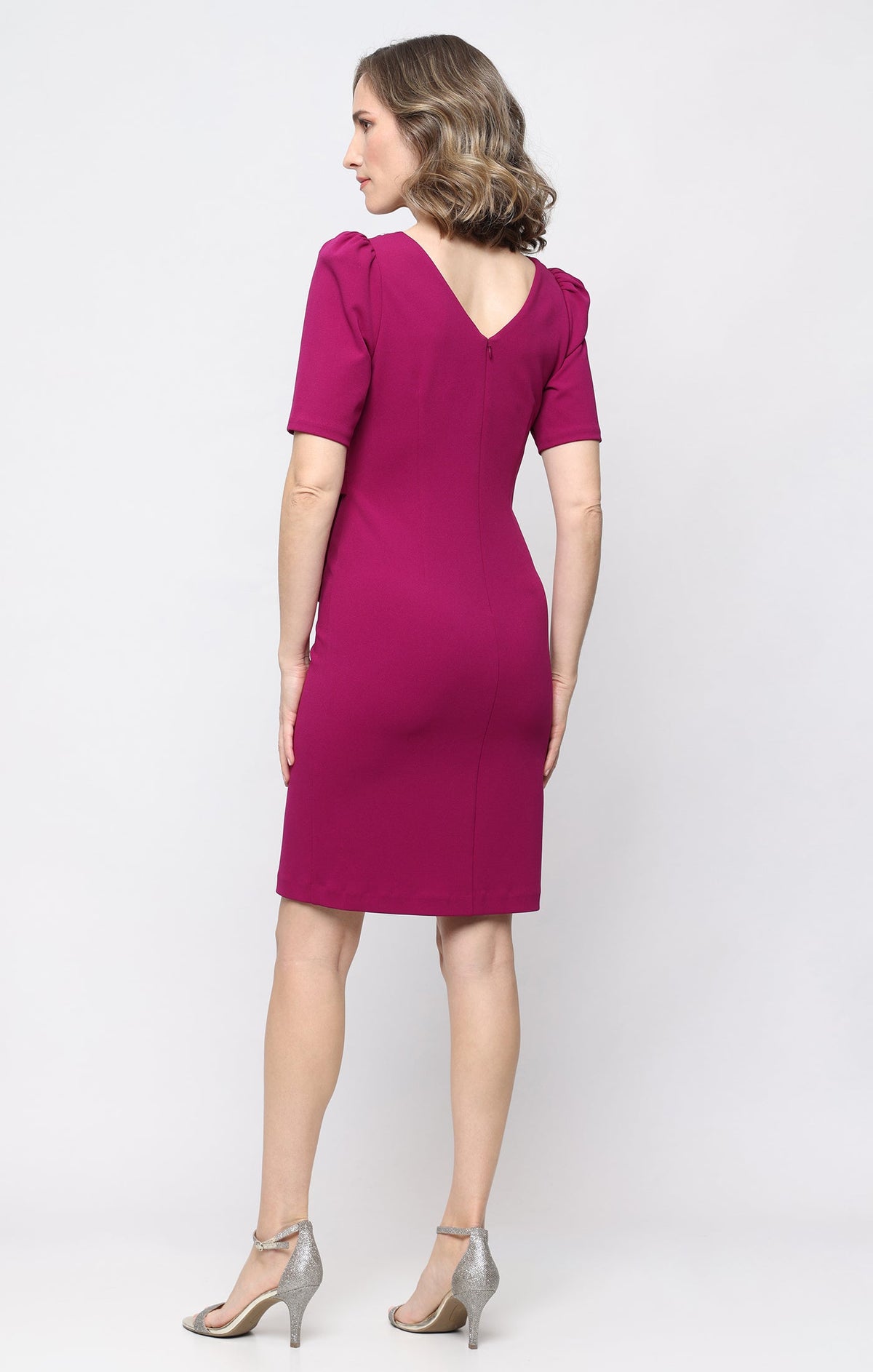 Stretch Crepe Crew-Neck Sheath Dress