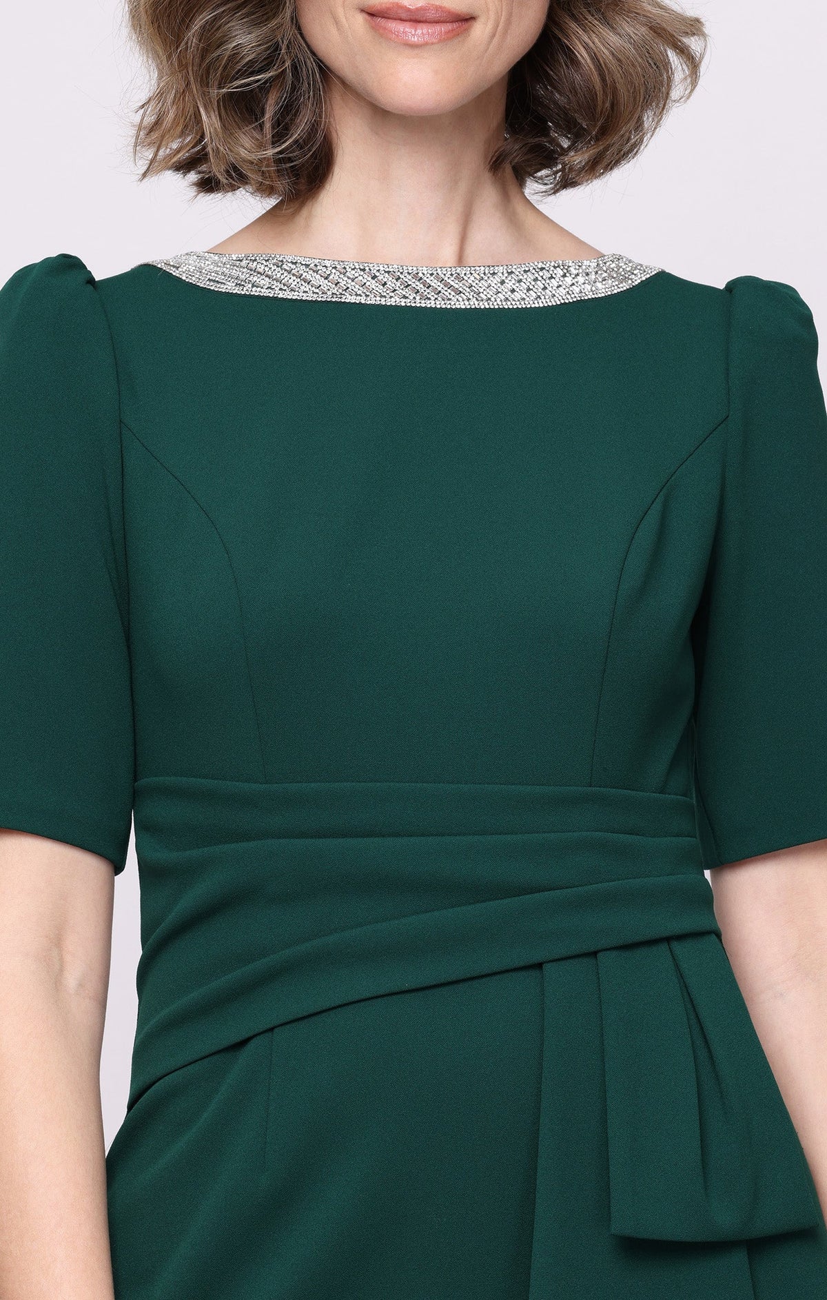 Stretch Crepe Crew-Neck Sheath Dress