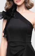 *Long Stretch Scuba One Shoulder Dress with Dramatic Ruffle Detail