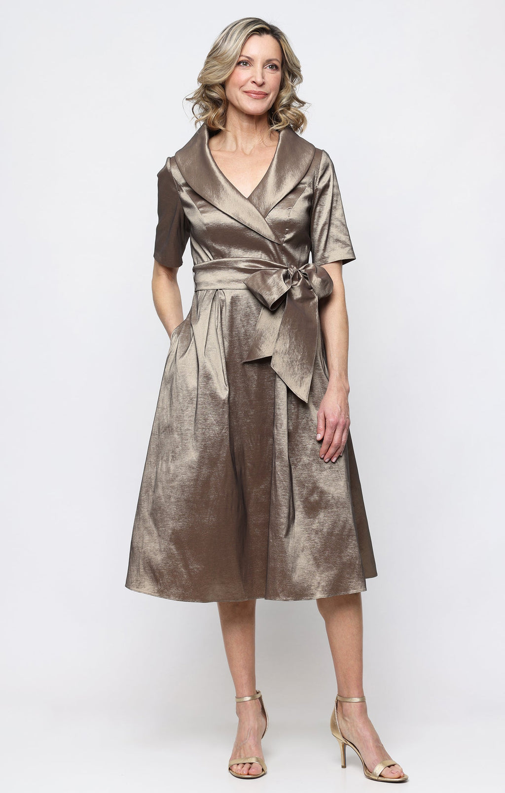 Stretch Taffeta Portrait-Collar Dress