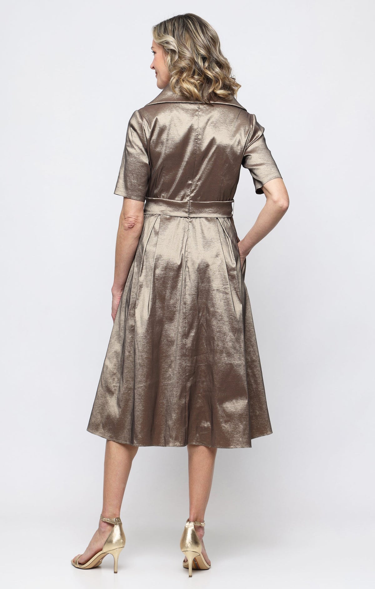 Stretch Taffeta Portrait-Collar Dress