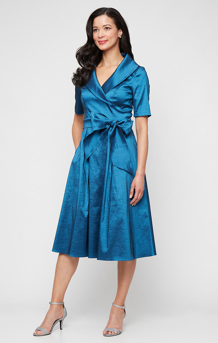 Stretch Taffeta Portrait-Collar Dress