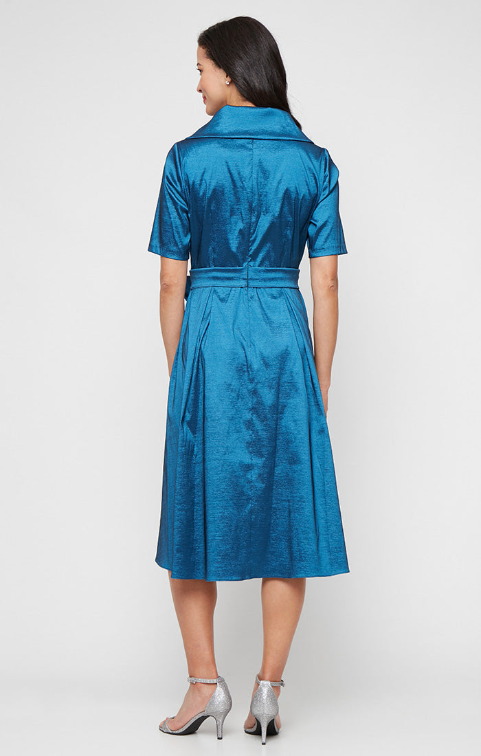 Stretch Taffeta Portrait-Collar Dress