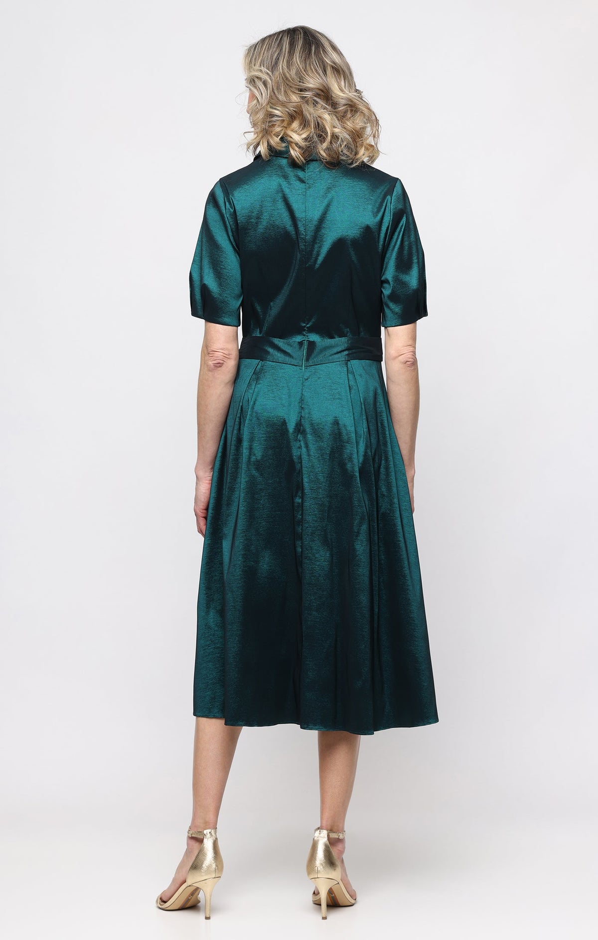 Stretch Taffeta Surplice-Neckline A-Line Gown