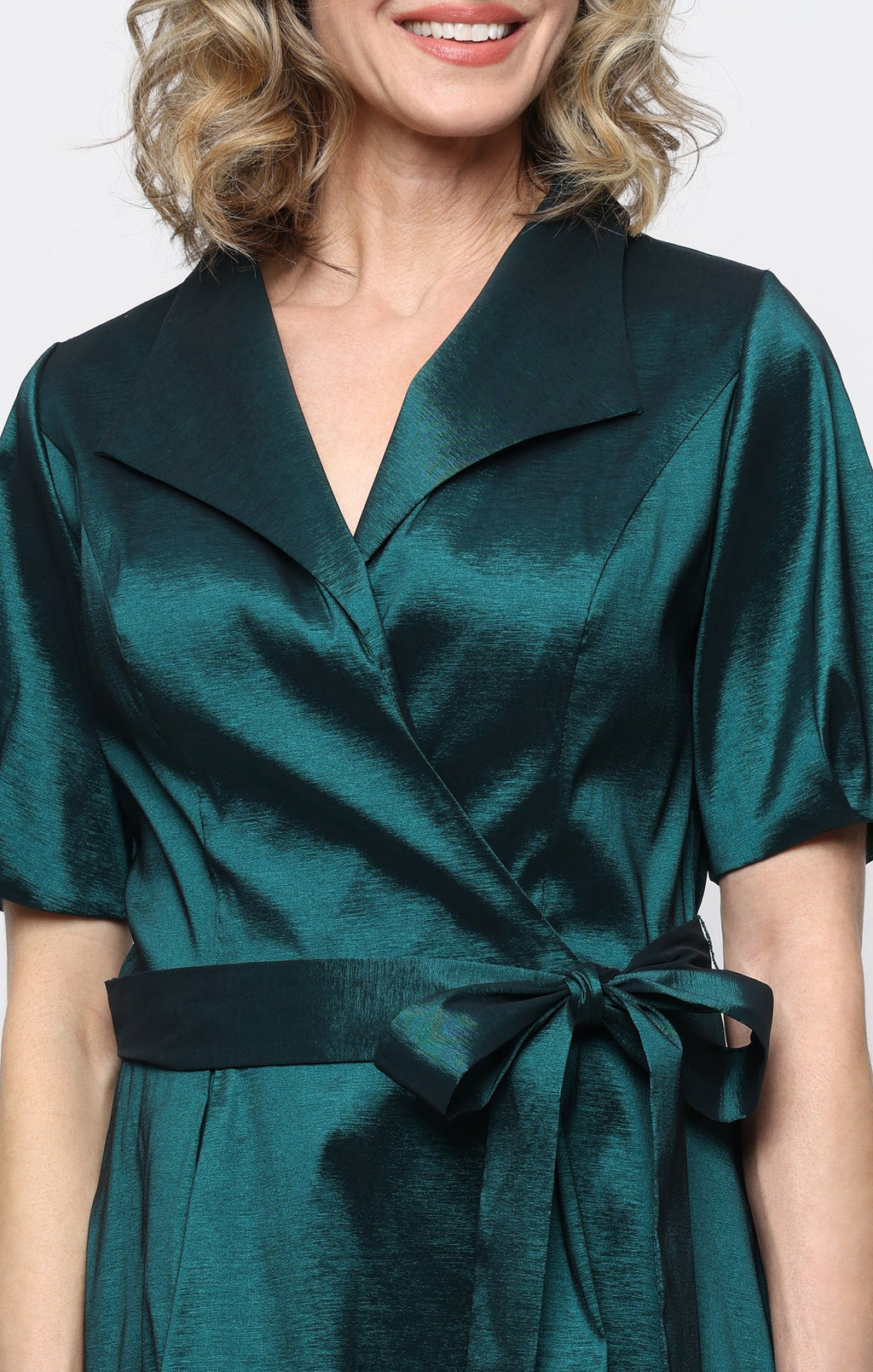 Stretch Taffeta Surplice-Neckline A-Line Gown