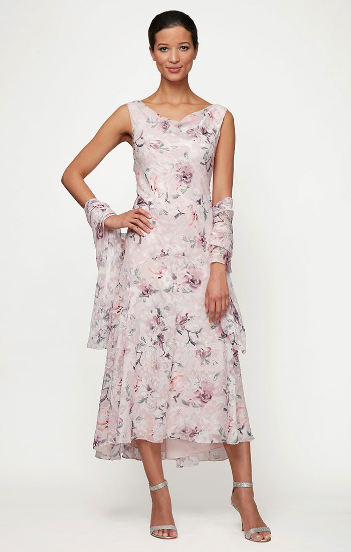 Regular - Printed Chiffon Cowl-Neck High/Low Dress
