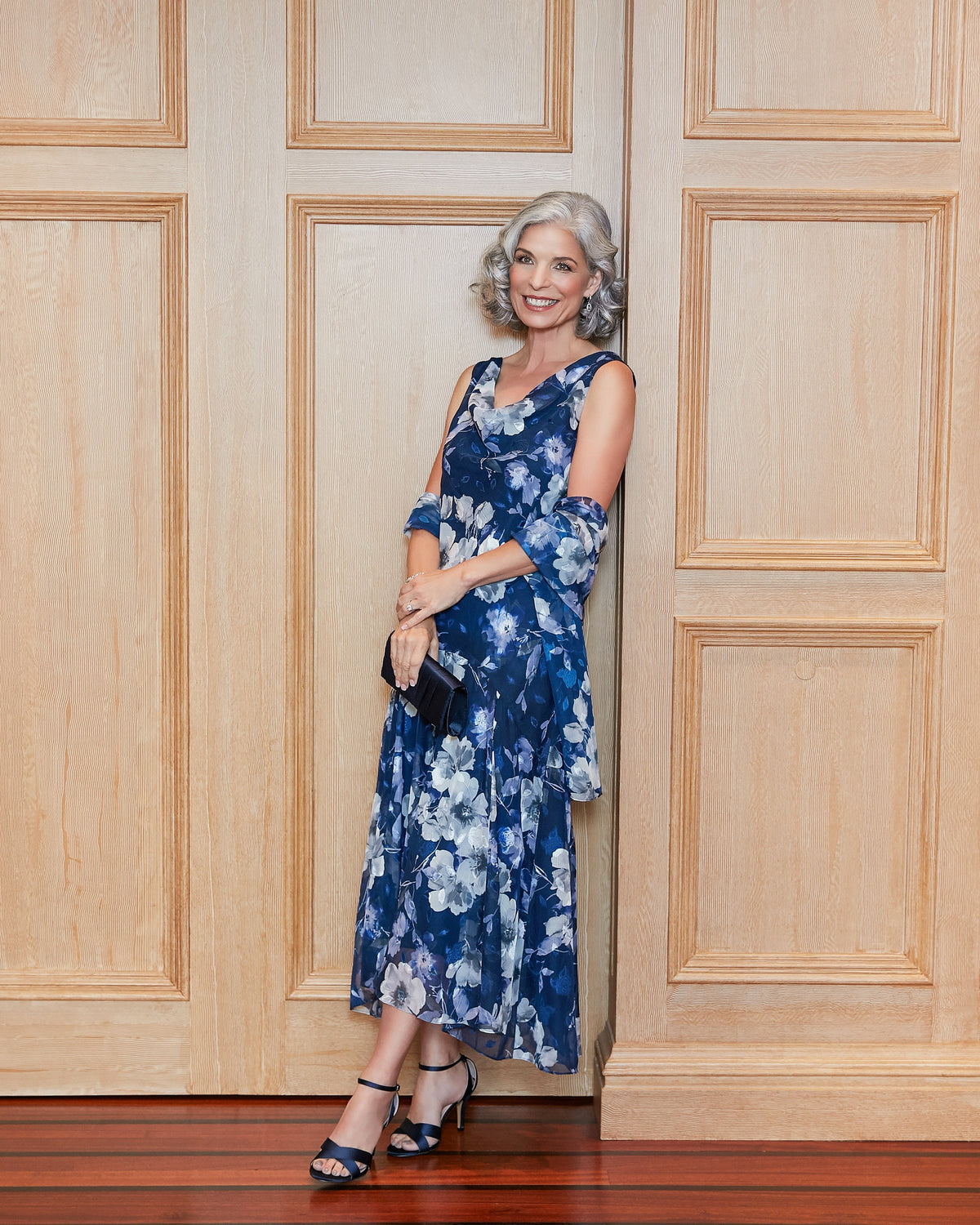 Emma Printed Cowl-Neck A-Line Dress