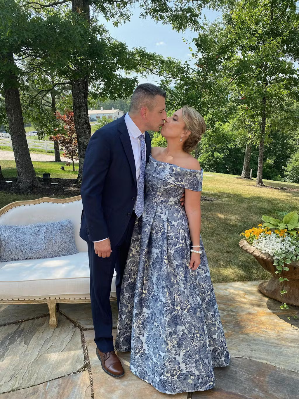 Melanie Printed Jacquard Off-The-Shoulder Ball Gown