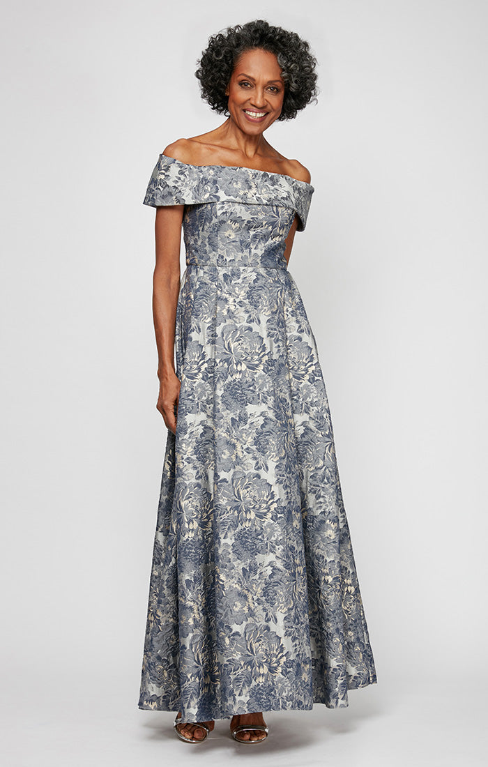 Melanie Printed Jacquard Off-The-Shoulder Ball Gown