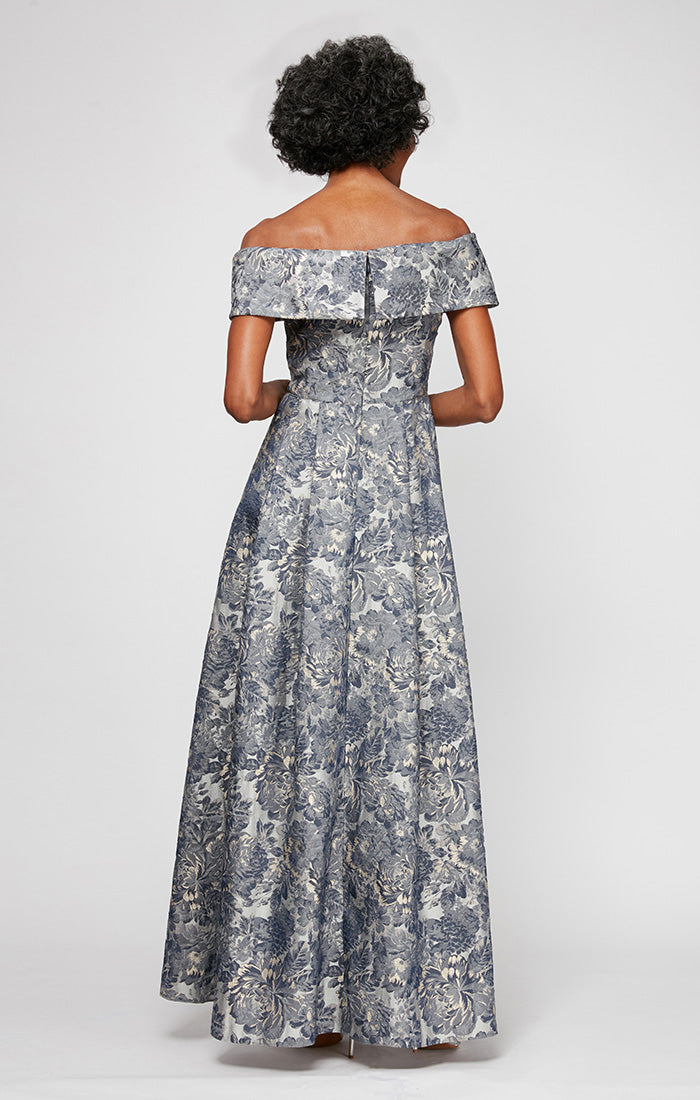 Melanie Printed Jacquard Off-The-Shoulder Ball Gown
