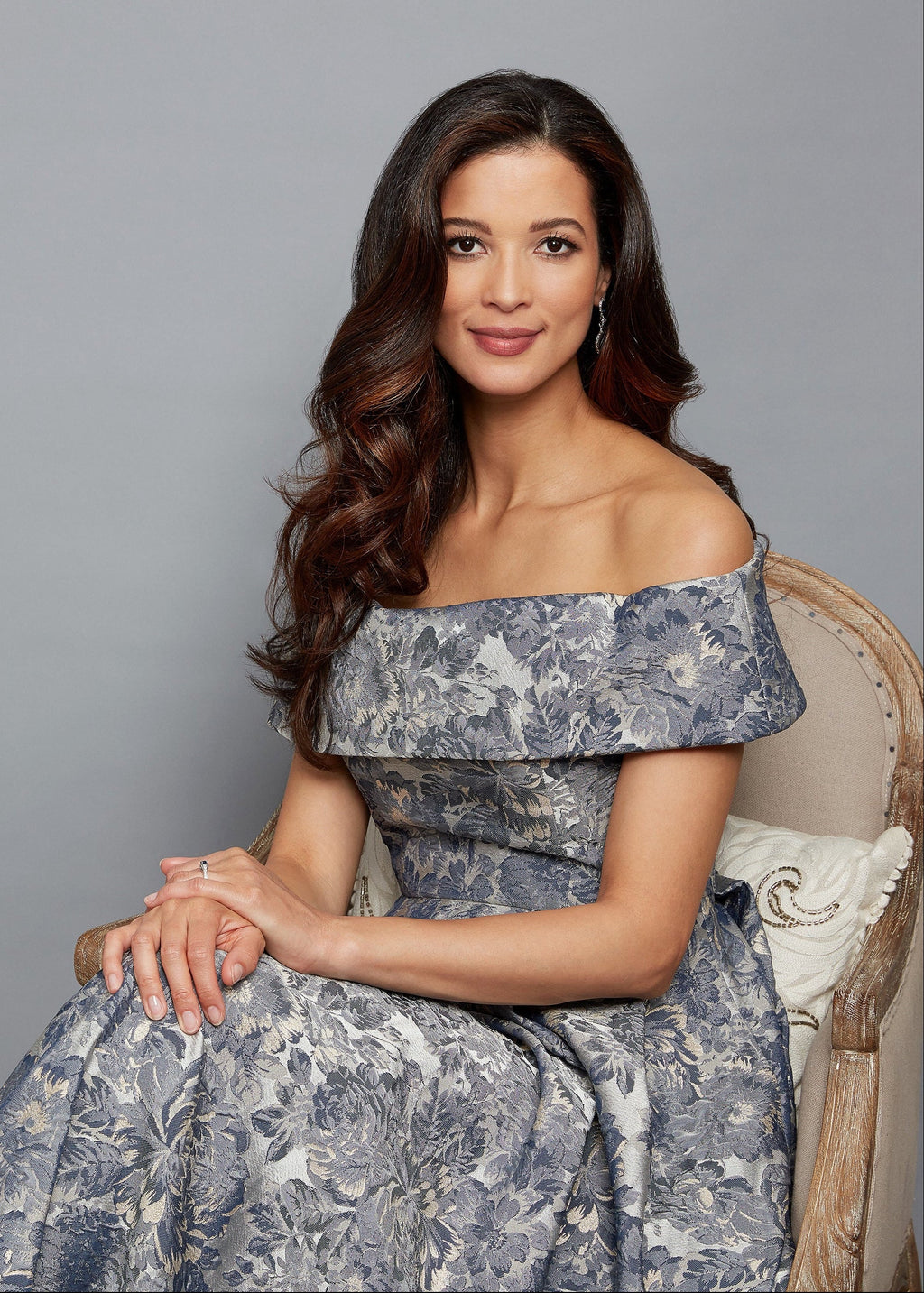 Melanie Printed Jacquard Off-The-Shoulder Ball Gown
