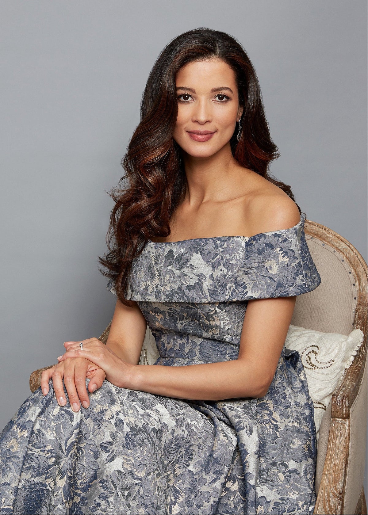 Melanie Printed Jacquard Off-The-Shoulder Ball Gown