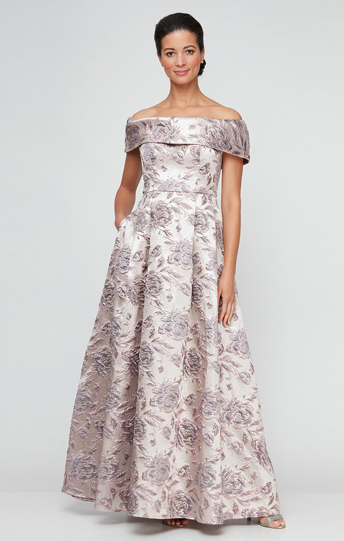 Marissa Metallic Floral Off-The-Shoulder Ball Gown