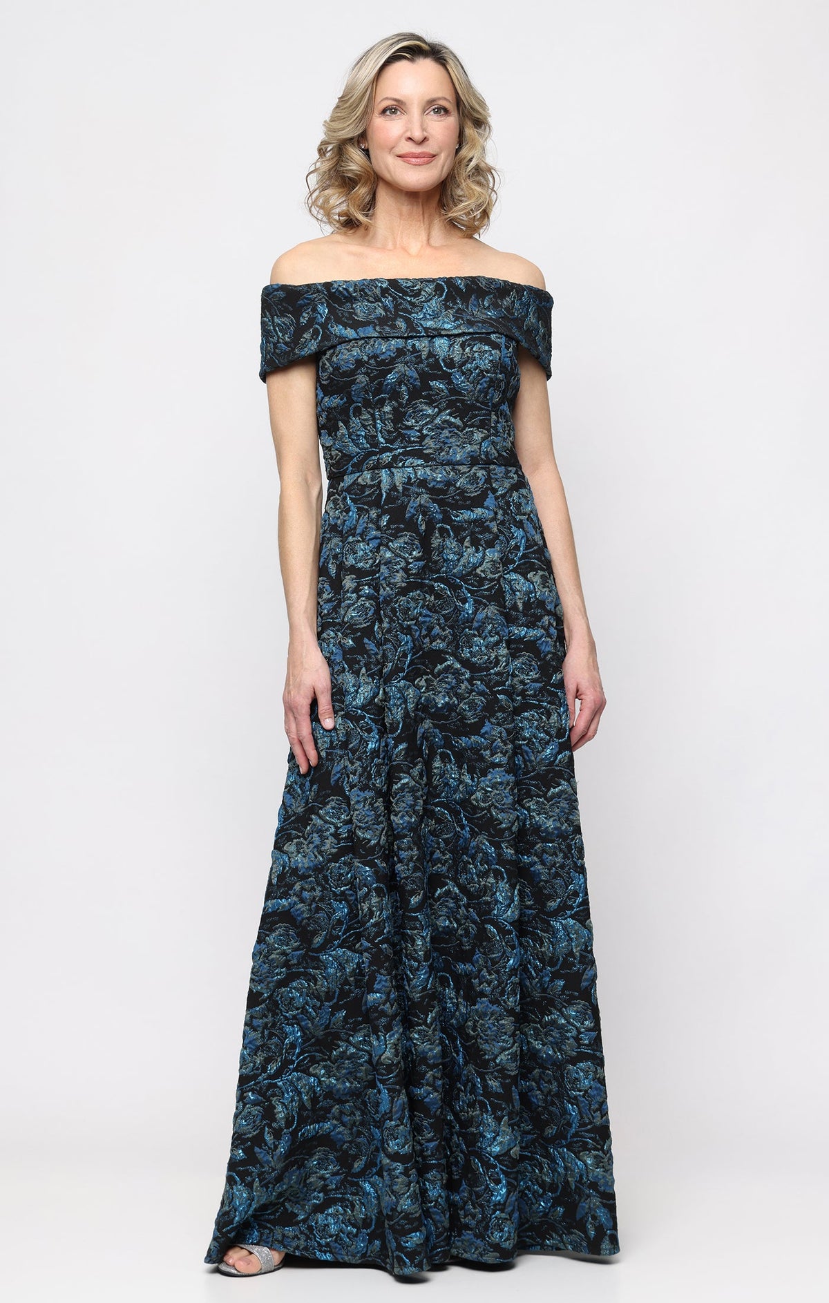 *Long Off the Shoulder Printed Ballgown