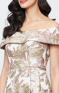 Metallic Floral & Printed Jacquard Off-The-Shoulder Ball Gown