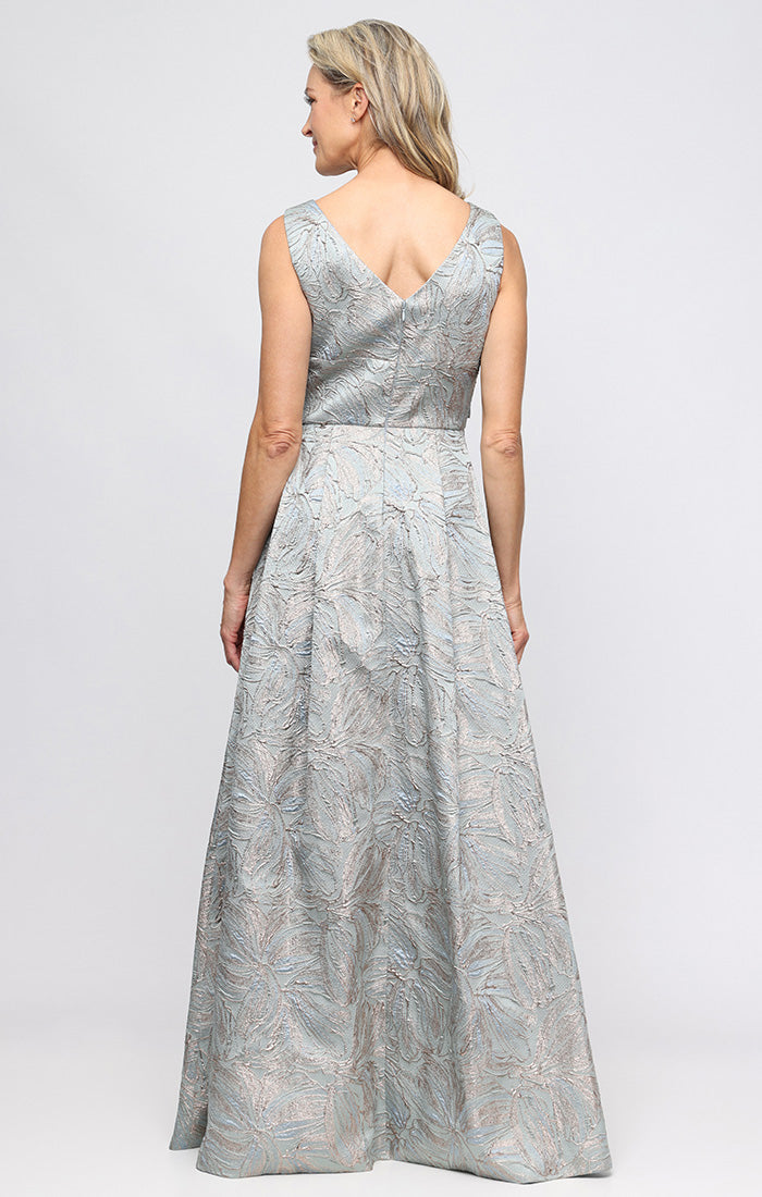 Printed Jacquard Crew-Neck A-Line Gown