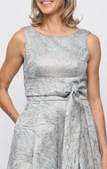 Printed Jacquard Crew-Neck A-Line Gown