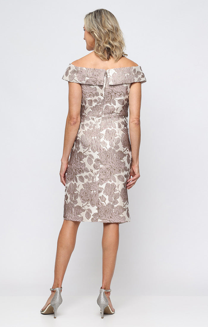 Printed Jacquard Portrait-Collar Sheath Dress
