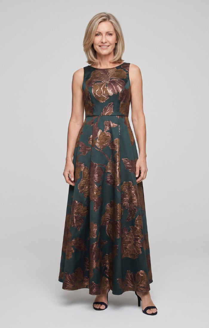 Margot Jacquard Crew-Neck A-Line Gown