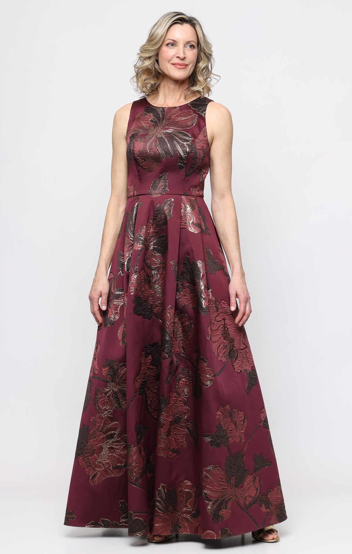 Margot Jacquard Crew-Neck A-Line Gown