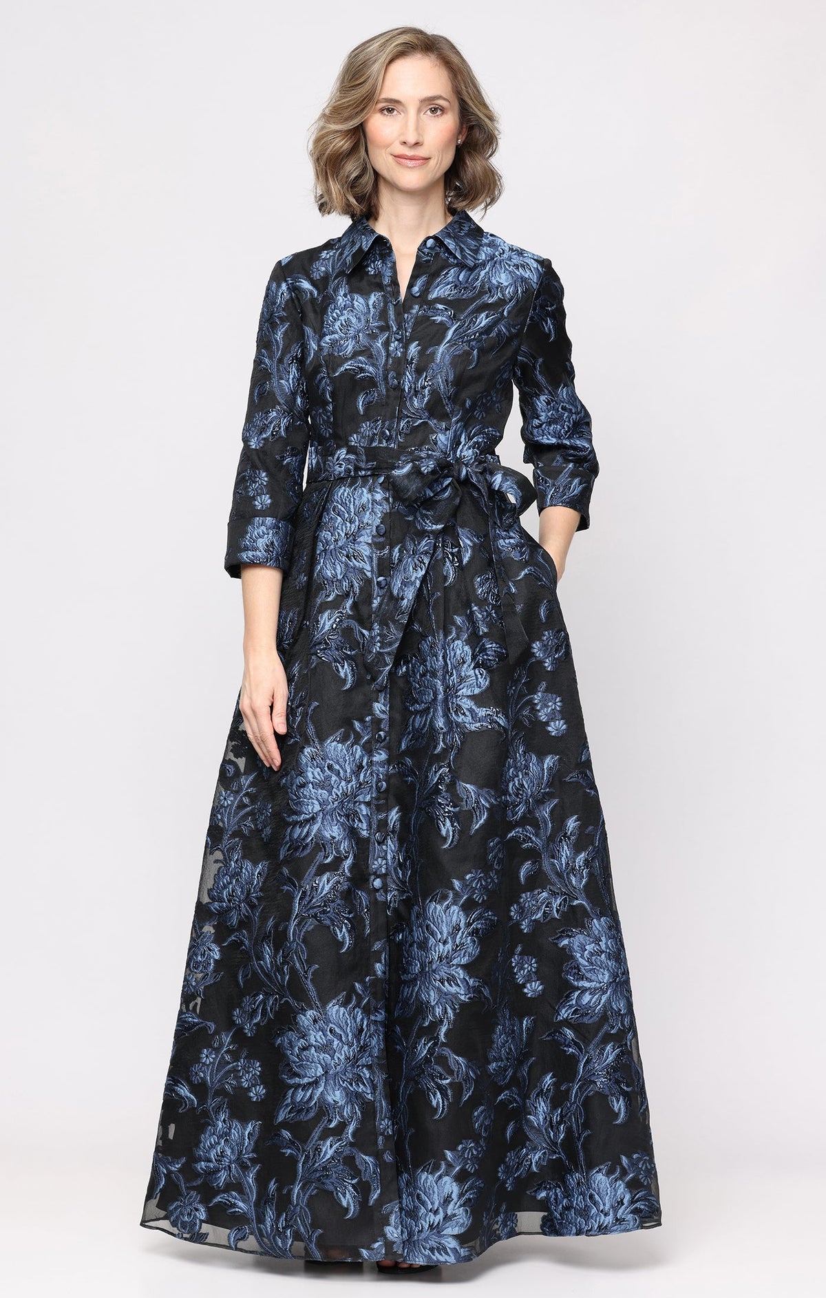 Gwen Jacquard Surplice-Neckline Gown