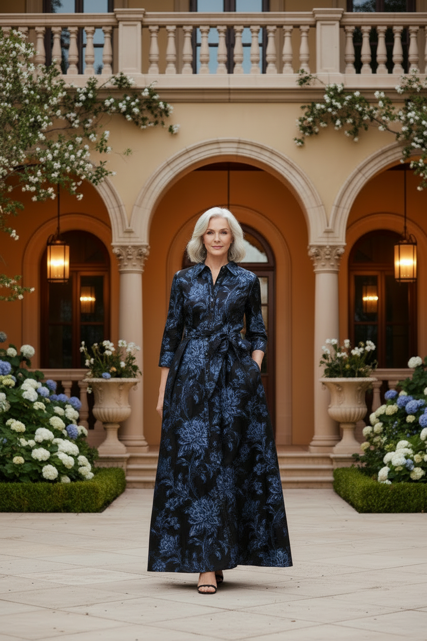 Gwen Jacquard Surplice-Neckline Gown